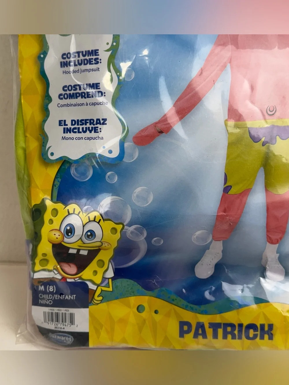 SpongeBob SquarePants Patrick Costume Kids Medium (8) Hooded Jumpsuit